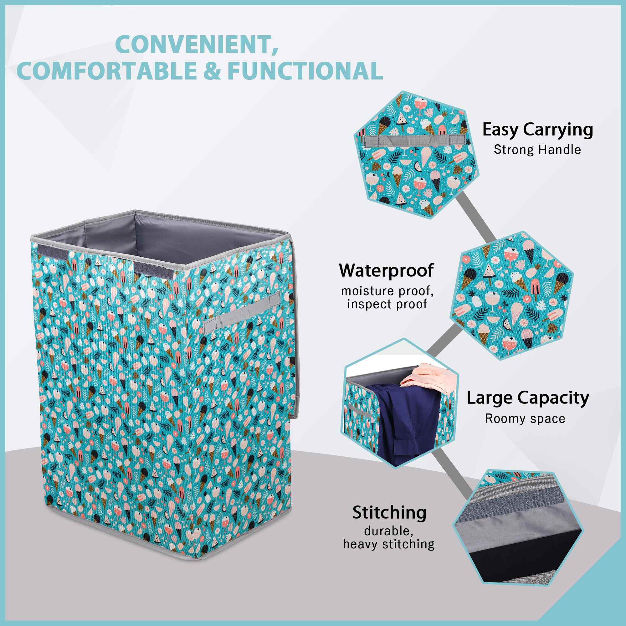 Laundry Bag - Foldable with Handle (Ice Cream)