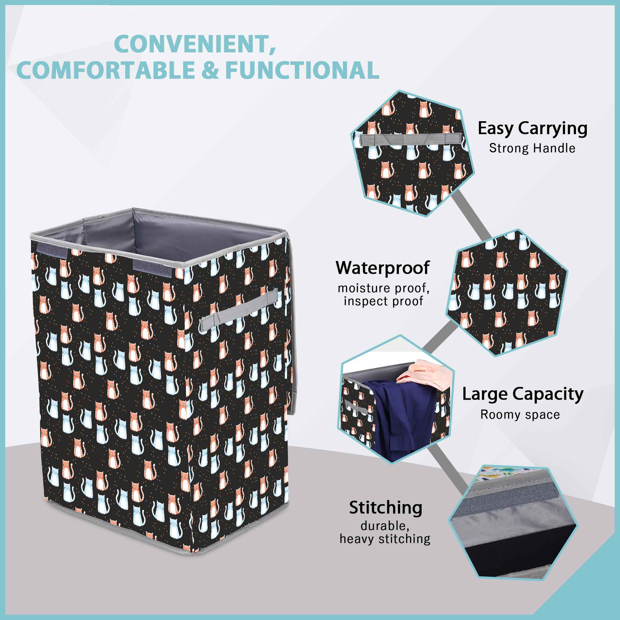 Laundry Bag - Foldable with Handle (Meow)