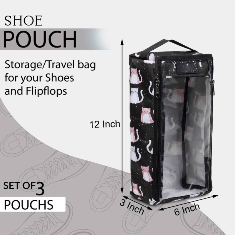 Shoe Safe bag with a side panel detailing its versatile uses, ideal for various shoe sizes and alternative storage needs such as packing clothes or carrying groceries.